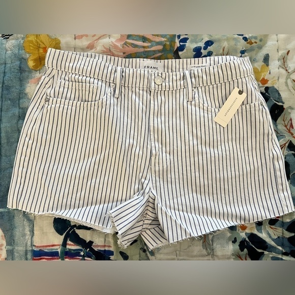 ANTHROPOLOGIE | FRAME 30 LE BRIGETTE JEAN SHORTS Blue Motif NWT - Picture 3 of 16